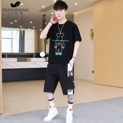 富贵鸟（FUGUINIAO）运动套装男夏季学生休闲短袖短裤两件套潮牌潮流宽松情侣一套衣服
