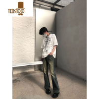 YANXU美式复古欧美裤子ootd穿搭窄版直筒牛仔裤男夏季薄款修身微喇长裤