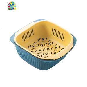 双层洗菜盆家用圆形洗水果盆厨房塑料果盘蔬菜收纳筐 FENGHOU 小号深蓝洗菜篮洗菜篮
