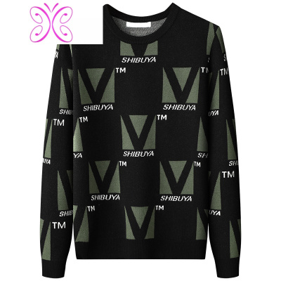 YUANSU圆领毛衣男潮新款秋冬季潮流韩版刺绣个性慵懒宽松加厚长袖针织衫毛衣