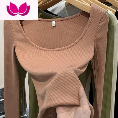 七斓欧货圆领打底衫女内搭新纯色长袖T恤修身显瘦螺纹上衣针织衫
