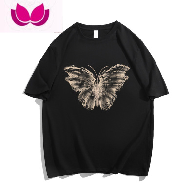 七斓复古chic大码港味黑色t恤短袖女ins潮夏季正肩街头风情侣上衣