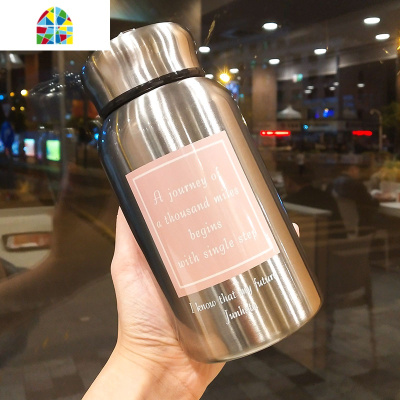 封后保温杯大容量便携简约304不锈钢男女士泡茶水杯子带过滤网壶 FENGH 方块白色字母600ml+布套颜色11A5