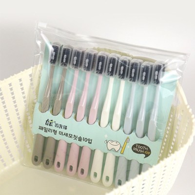 健牌10支装细丝软毛马卡龙牙刷小宽头日韩风家用男女情侣家庭装