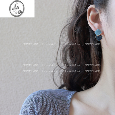 JiMiYOUJUclub-昭和夕蓝 法式复古拼色ins风蓝色港风气质显白耳环耳夹