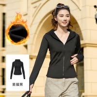 新款秋冬户外瑜伽服加绒加厚修身拉链开衫防风连帽运动外套
