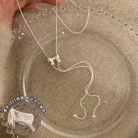 纯银蝴蝶结项链女生长款韩系百搭高级感毛衣链可抽拉调节配饰送女朋友老婆情人节七夕生日礼物