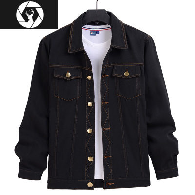 HongZun男士牛仔夹克大码宽松外套男春秋季厚款牛仔褂电焊工作服上衣工装制服