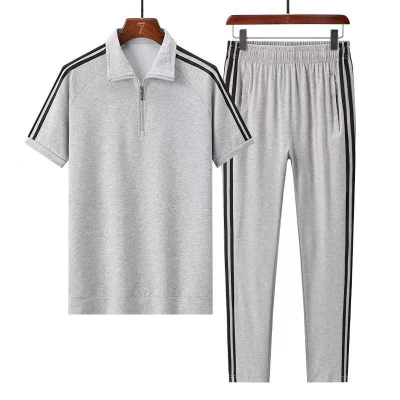 惠铁运动男女短袖T长裤两件套 polo 套