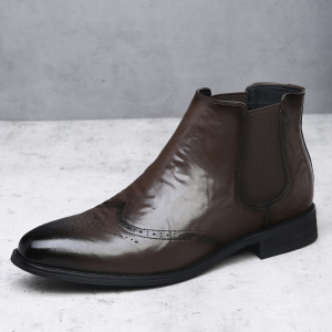 轻奢尖头切尔西靴英伦套脚皮靴时尚潮流百搭商务男靴子