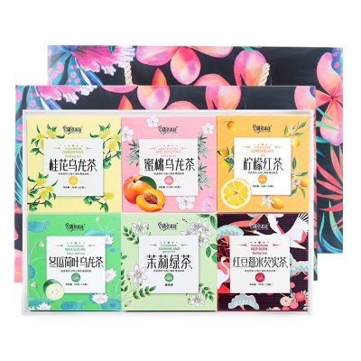 礼盒6盒-蒲草茶坊蜜桃乌龙三角包茶组合花茶茉莉花茶6盒共250g