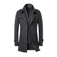 毛呢大衣秋冬新款脱卸围巾羊毛呢子大衣男士中长英伦呢子外套