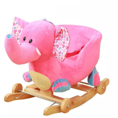 儿童摇摇马木马婴儿玩具宝宝摇椅实木摇车音乐两用1-3周岁经典款-粉大象