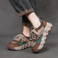 头层牛皮秋季新款增高软底软面休闲运动女鞋板鞋老爹鞋圆头