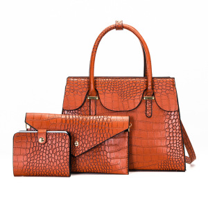 Ceba2023新款欧美复古鳄鱼纹手提时尚斜跨包大容量三件套子母包