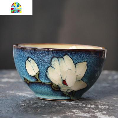 日式创意陶瓷小饭碗米饭碗手绘花朵手工碗窑变餐厅餐具个性和风碗 FENGHOU 玉兰花11厘米