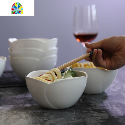 陶瓷碗家用米饭碗吃饭碗纯白碗碟套装创意汤碗面碗中式餐具碗 FENGHOU 5英寸荷叶碗[6个]