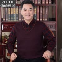 SUNTEK爸爸长袖t恤假两件秋冬季体恤中老年人男装保暖加绒加厚爷爷衣服T恤