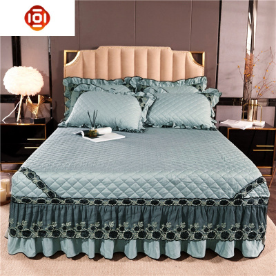 欧式棉夹棉床裙式床罩单件棉加厚围裙床套防滑花边棉三维工匠