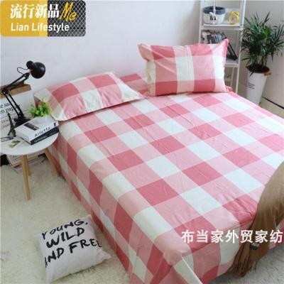 简约粉色格子棉老粗布床单单件小清新帆布亚麻加厚宿舍被单炕单 三维工匠