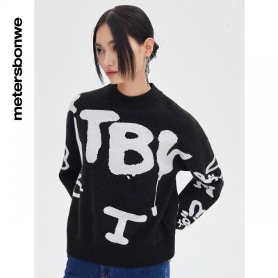 [1件5折价:95]美特斯邦威圆领毛衣女春季新款涂鸦字母提花时尚上衣