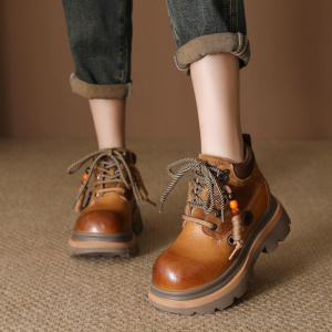 头层牛皮马丁靴女秋冬新款复古英伦风厚底擦色粗跟百搭短靴