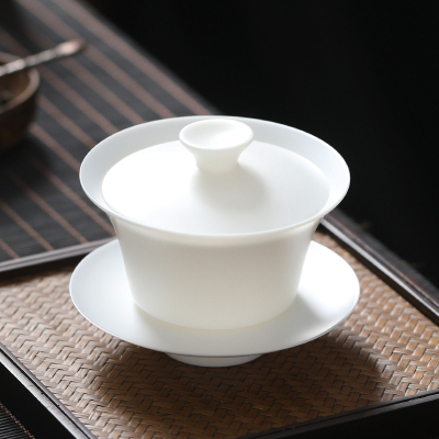 MULTIPOTENT功夫茶具三才盖碗冰种羊脂玉白瓷泡茶碗薄胎瓷盖碗大号