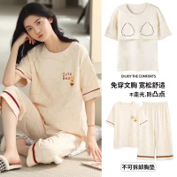 南极人2025新款睡衣女夏季莫代尔七分裤短袖带胸垫家居服宽松大码