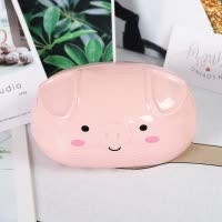 肥皂盒家用卫生间创意个性可爱带盖大号皂架塑料便携卡通香皂盒 三维工匠 绿猪+青色海豚