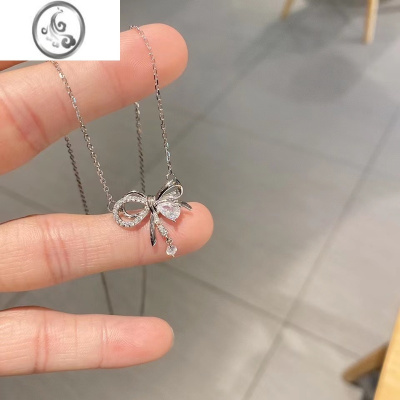 JiMi香s925银银少女蝴蝶结银银项链轻奢小众网红同款显瘦锁骨链 纯银s925