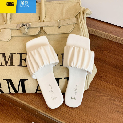 聚范仙女风凉拖鞋女外穿2021年夏季新款显脚小小众方头沙滩一字拖鞋女
