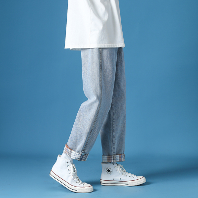 玥鸾(YueLuan)牛仔裤男士阔腿直筒裤子韩版潮流夏季薄款九分裤宽松浅色休闲裤男装