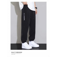 大码运动裤男士夏季新款冰丝宽松潮流四面弹印花束脚长裤