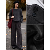 灰色灯芯绒西装裤女秋冬季高腰垂感宽松慵懒松弛老钱风加绒阔腿裤_747