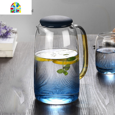 冷水壶玻璃可高温家用凉开水壶防爆北欧云石冷水壶水杯套装凉水壶 FENGHOU 橡胶木托盘
