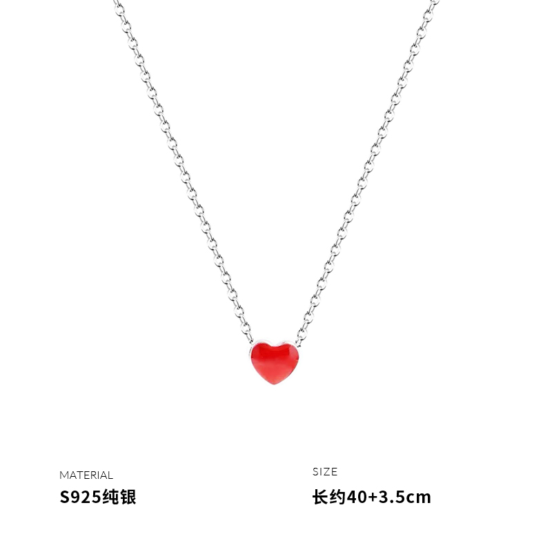 925纯银甜美可爱手工红色滴釉爱心清新桃心短项链锁骨链女送女朋友老婆情人节七夕生日礼物
