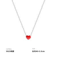 925纯银甜美可爱手工红色滴釉爱心清新桃心短项链锁骨链女送女朋友老婆情人节七夕生日礼物