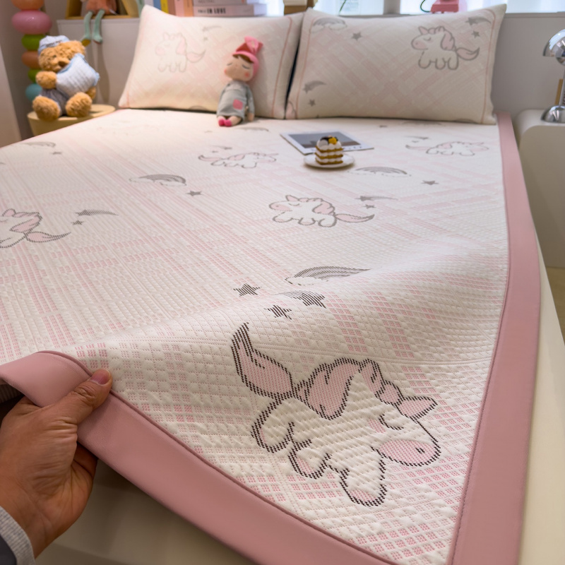 粉色小马冰豆豆凉席三件套夏天儿童单人冰丝席可折叠空调席软席子_64