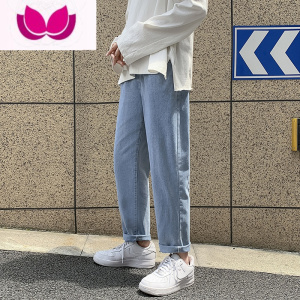 七斓春季牛仔裤男士宽松直筒潮牌百搭男生九分潮流休闲松紧腰长裤子男