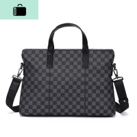 轻商务男士手提文件包休闲出差电脑包公文包格子皮质单肩包2020潮NEW LAKE 黑色-格子男士手提包