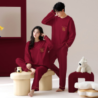 情侣睡衣春秋冬季棉质本命年喜庆结婚红色一男士一女士家居服套装_843