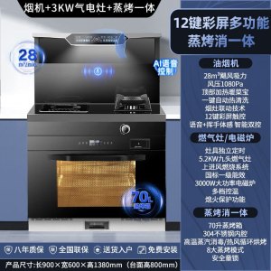旺厨好太太 900mm气电集成灶 自动清洗侧吸下排式烟机一体灶 油烟机燃气灶独立蒸烤家用烟灶蒸烤一体 语音声控 天然气