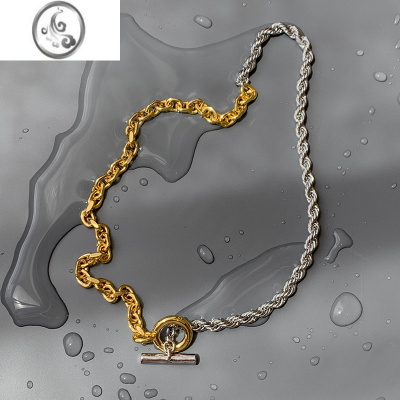 JiMiB~欧美金银色麻花链条拼接OT扣项链女轻奢小众设计感高级锁骨颈链