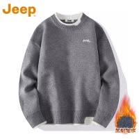 JEEP吉普假两件加绒圆领毛衣男款冬季2024新款宽松休闲打底针织衫
