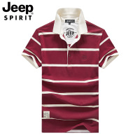 JEEP/吉普男士夏季色织条纹短袖T恤男装翻领T恤宽松休闲上衣