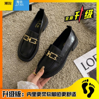 聚范女鞋单鞋女2024年春季新款黑色一脚蹬乐福鞋复古英伦风小皮鞋