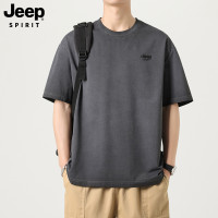 Jeep spirit黑色高端短袖T恤男款2025新款高级感透气体恤打底衫男