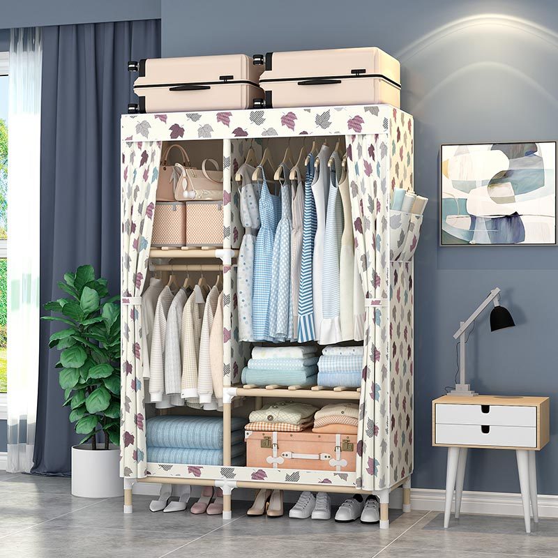 家时光 简易衣柜加粗实木1米小号组合布衣柜组装折叠布衣橱多功能单人