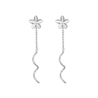 925纯银银饰清新鸡蛋花可爱花朵波浪耳线细款约会耳饰女款送女朋友老婆情人节七夕生日礼物