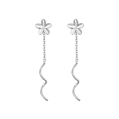 925纯银银饰清新鸡蛋花可爱花朵波浪耳线细款约会耳饰女款送女朋友老婆情人节七夕生日礼物
